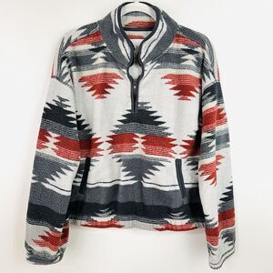 Thread & Supply Orange & Gray Aztec Fleece Pullover Southwestern Womens Large